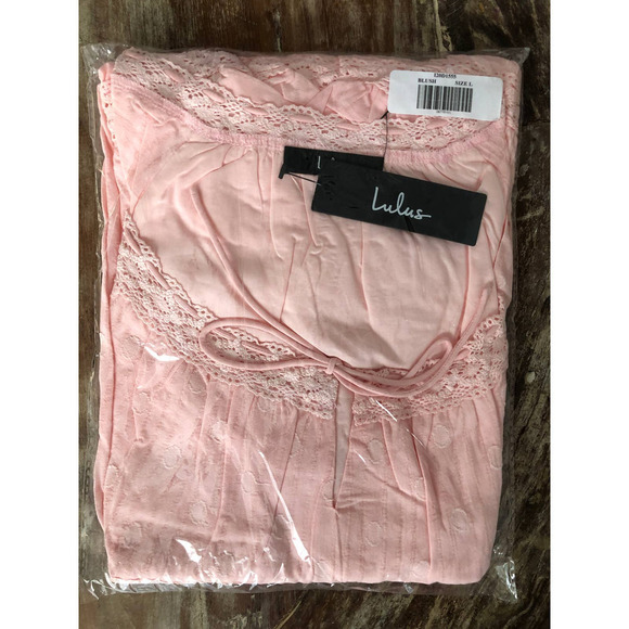 Lulus So Darling Dress Blush Dotted Mini Short Sleeve NWT L - Picture 3 of 5